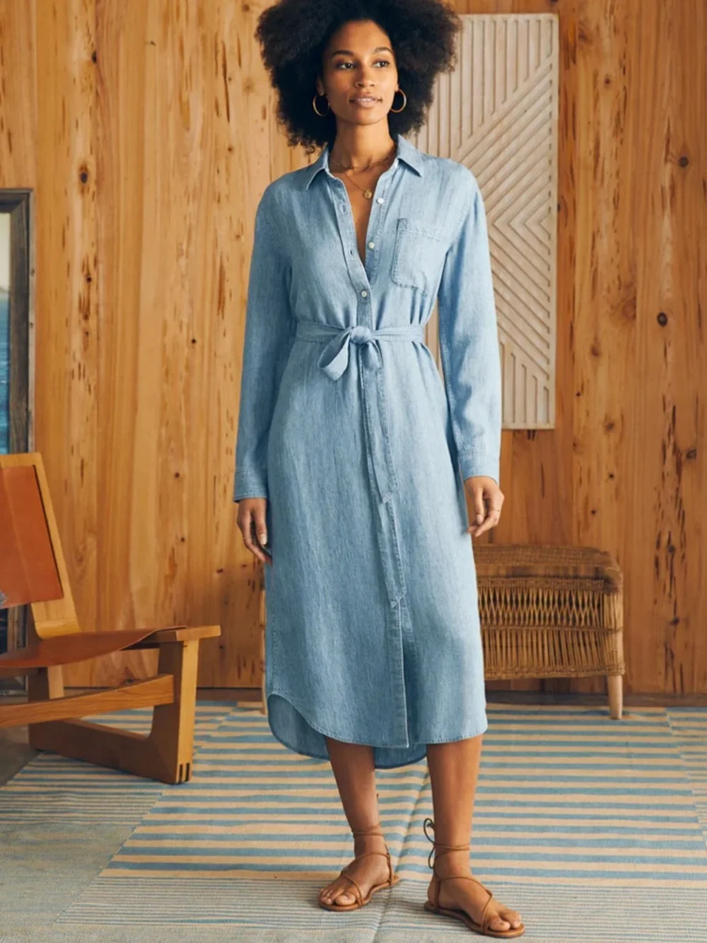 Faherty Tried and True Chambray Midi Shirtdress - Picture 1 of 7